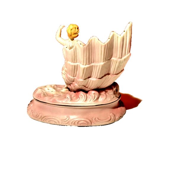 Vintage Pink White Cherub Shell Style Planter Ceramic Angel 5.75 X 7.25 - Picture 3 of 6